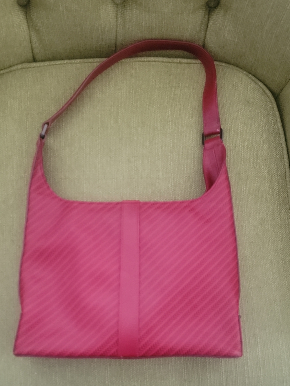 Vibrant Pink Diagonal-Texture Hobo Shoulder Bag